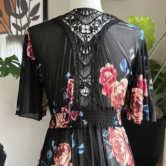 NWOT L.I.F.E Sheer Floral Dress Layering Cover High Low Black Retro Feminine - Picture 5 of 10
